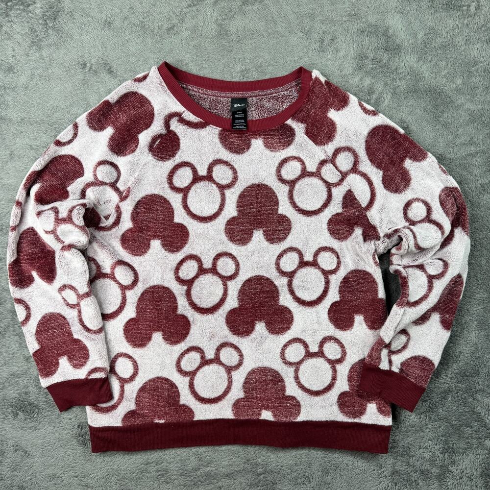 Disney Plush Sweater Sleepwear Mickey Mouse AOP Velvet Red Womens XL Pullover - Picture 1 of 7
